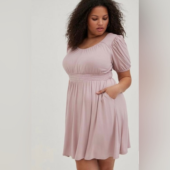 TORRID Jersey Smocked Puff Sleeve Empire Dress w/Pockets Size 2 (18-20) - Picture 13 of 13